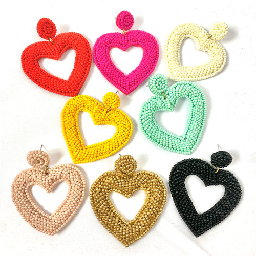 Seed Bead Heart Earrings (open center)