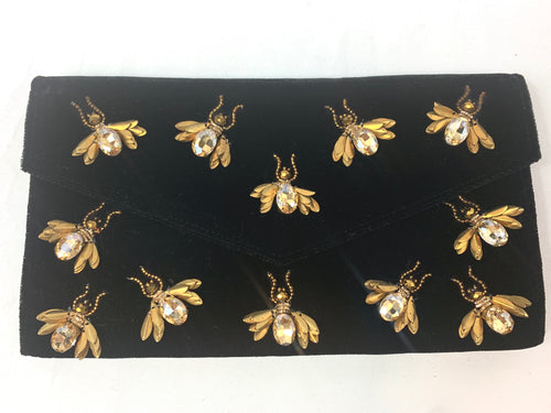 Sequin Beaded Velvet Bee Clutch