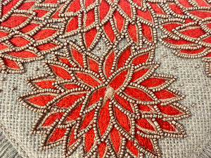 Embroidered Red Floral Handbeaded Fringe Clutch