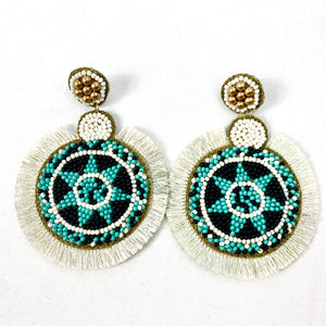 Seed Bead Star and Fringe Earring